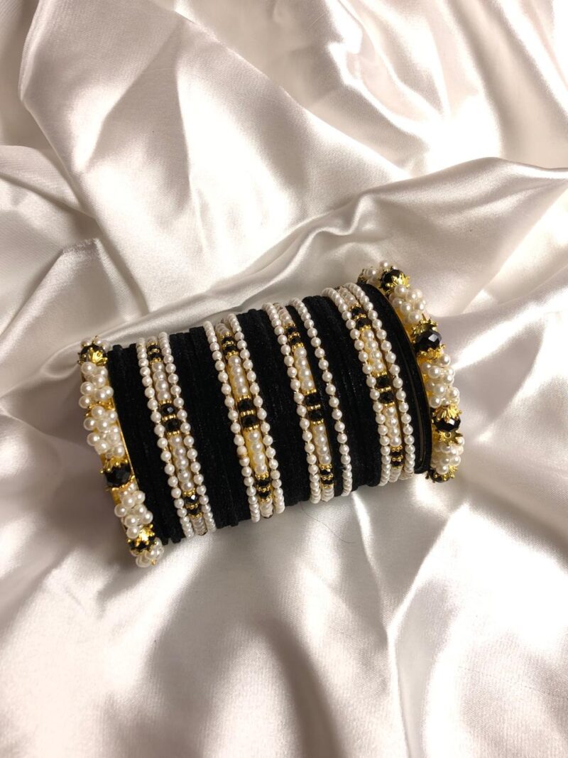 Black & White Pearl Velvet Bangle Set(PB003)