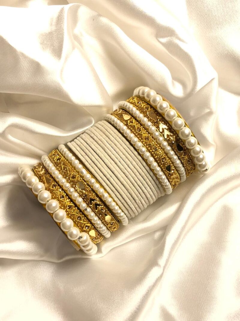 Pearl White Velvet Metal Bangle Set(PB001)