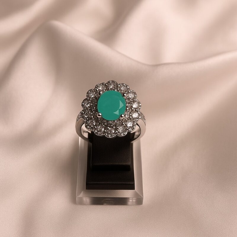 Round Tapered Sea Green Stone Ring(RT003)