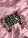 Aqua Blue Pearl Radiance Metal Bangle Set (AB001)